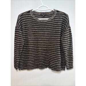 Eileen Fisher Women's Linen/Wool Striped Long Sleeve Crewneck Pullover Sweater S